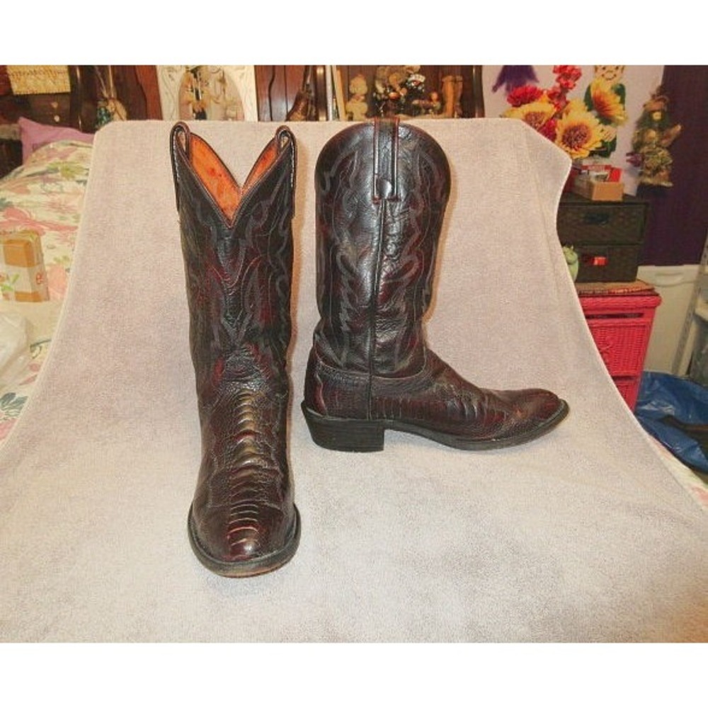 Lucchese Exotic Cowboy Boots Mens 11 D Black Cherry Ostrich Leg Leather Western